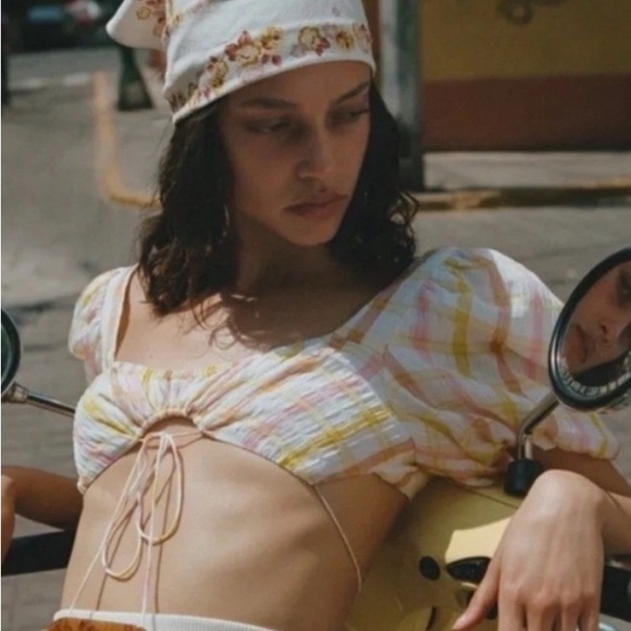 NWT For Love and Lemons Plaid Crop Top Size Medium - Picture 3 of 4